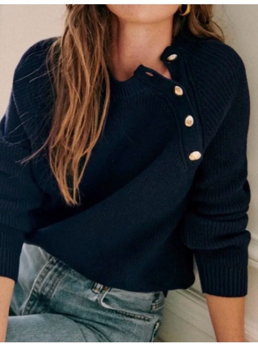 Sezane Women’s Button-Shoulder Knit Sweater - Black